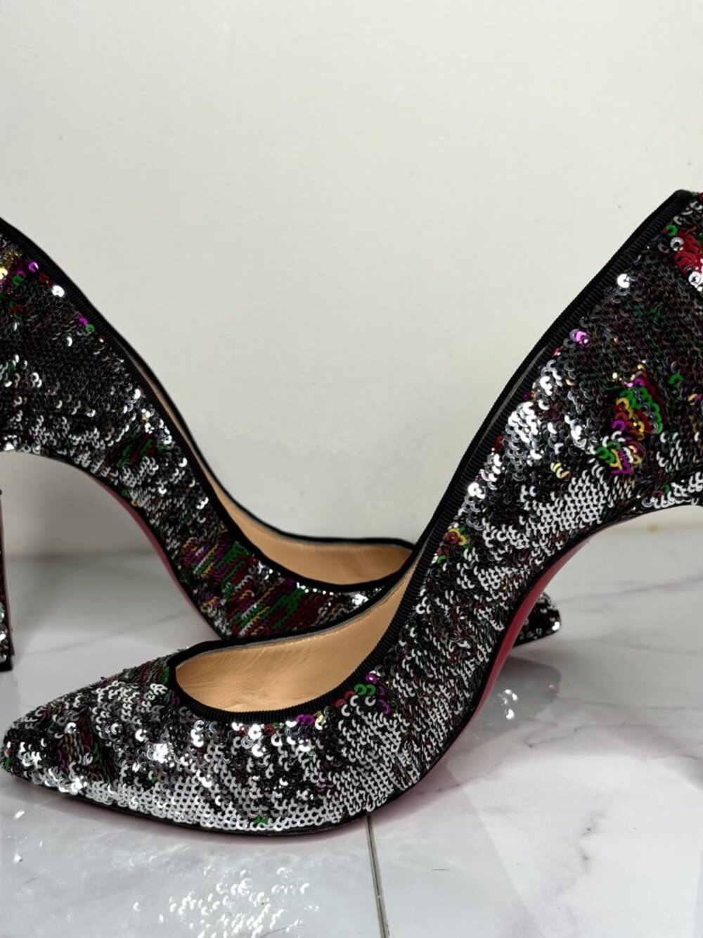 Christian Louboutin Pigalle Follies Multicolor/Silver Sequin 100mm Heels Pump 36 - Picture 12 of 12